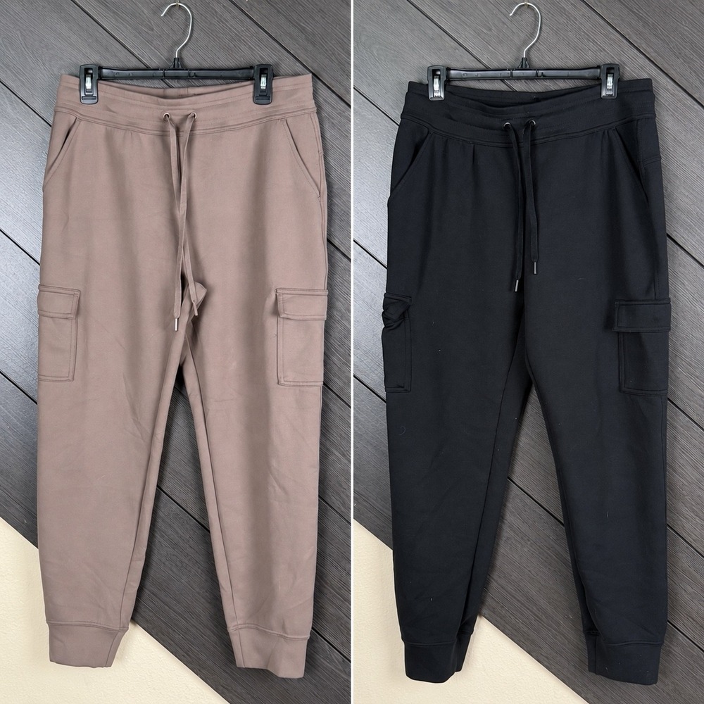 32 Degrees Women's Medium Cargo Jogger Pants 2 Pair Bundle Black Taupe Stretch